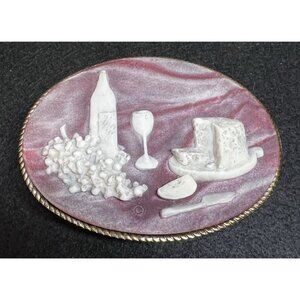 Vintage Incolay Cameo Stone & Brass Belt Buckle Wine & Cheese French Bistro
